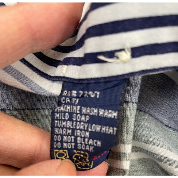 Vintage 90s Tommy Hilfiger Blue & Green Striped Mens Medium Shirt Button - Picture 4 of 9